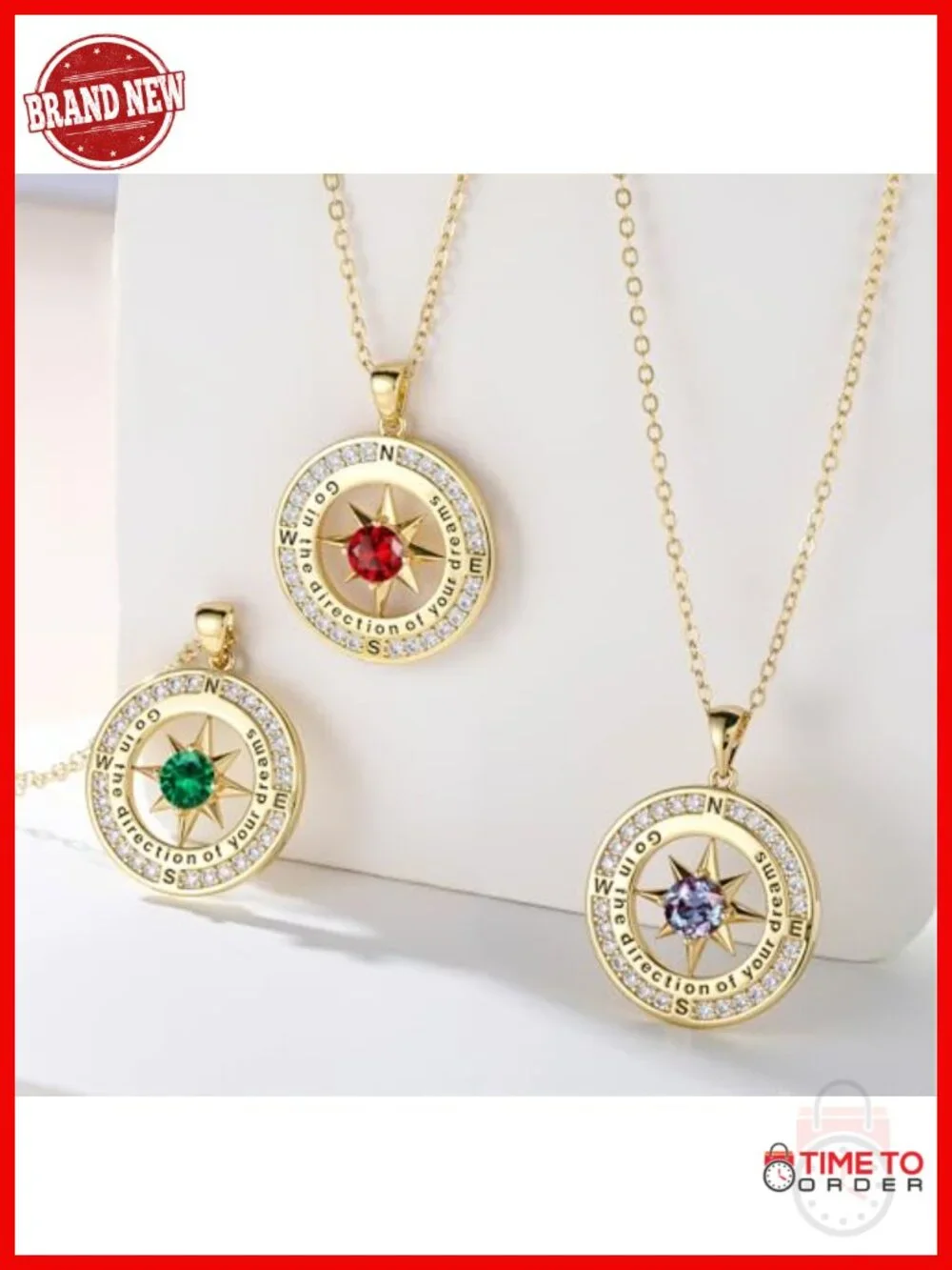 14K Gold Plated Compass Birthstone Necklace Graduation Gift